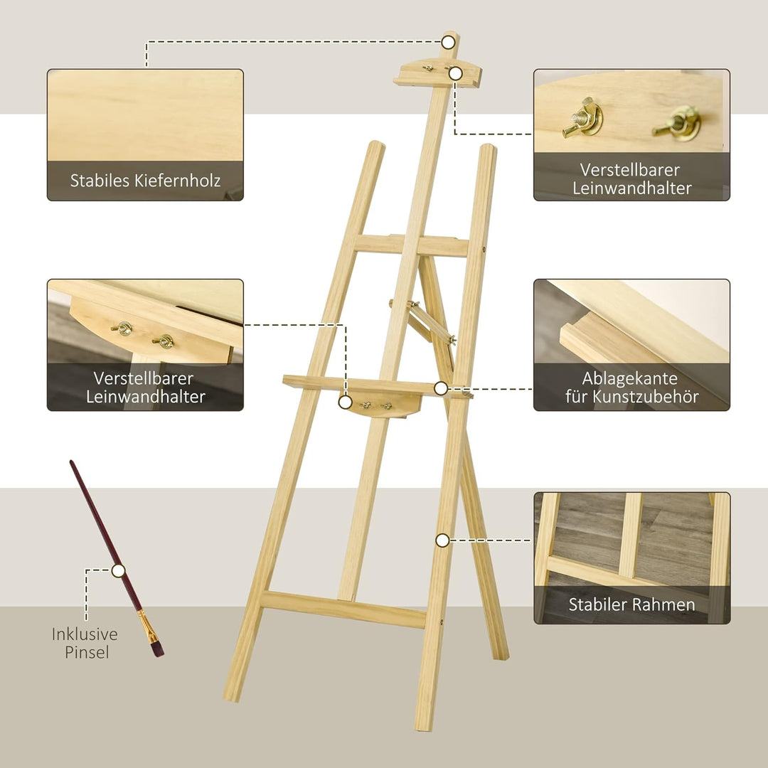 HOMCOM Staffelei Holz 134,5 cm hoch Holzstaffelei für Leinwände bis 108 cm Feldstaffelei Atelierstaf