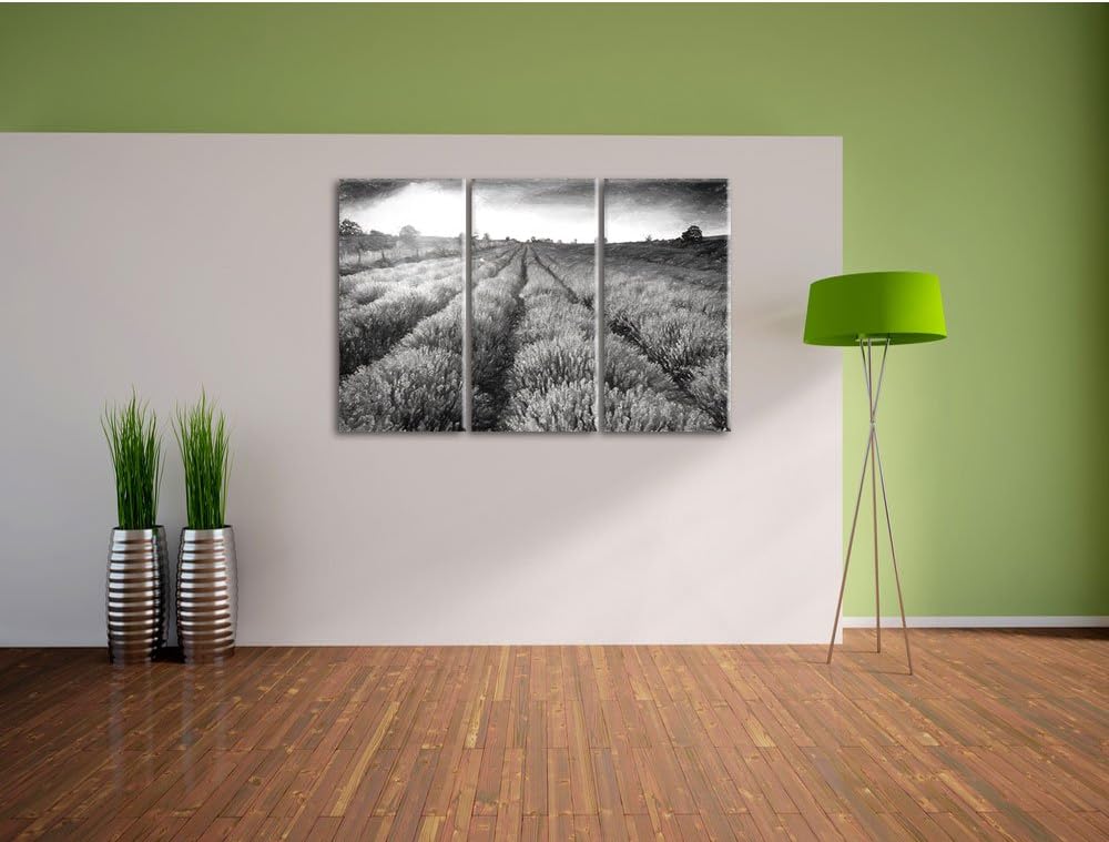 Pixxprint Lavendelfeld in Frankreich / 3-Teilig/Gesamtmass 120cm Leinwandbild bespannt auf Holzrahme