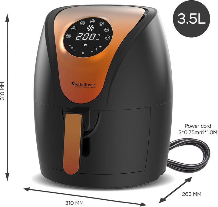TurboTronic / Digitale Heissluftfritteuse / 3,5L / schwarz, grün. türkis / 1200W / Airfryer mit Time