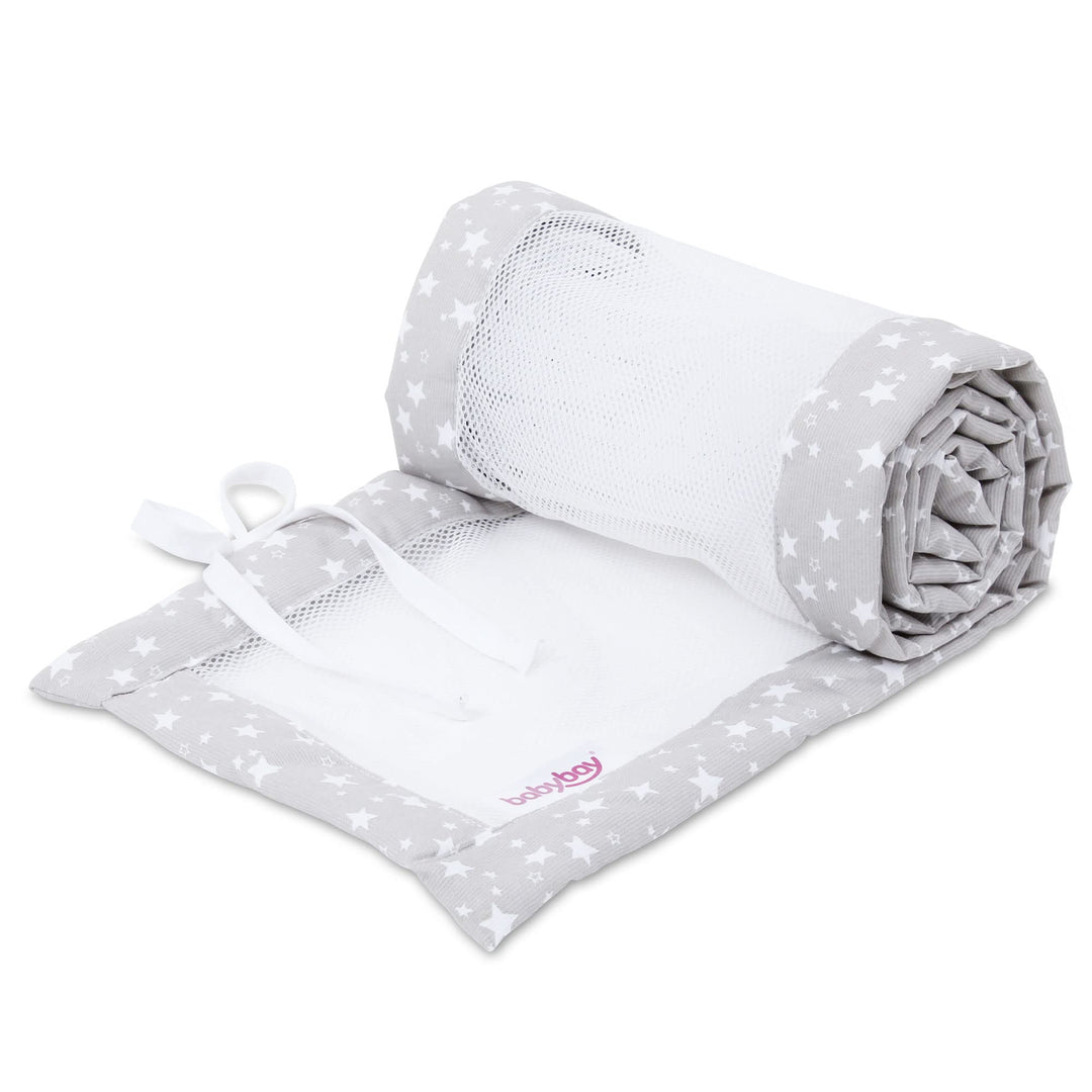 babybay Nestchen Mesh-Piqué passend für Modell Maxi, Boxspring und Comfort, perlgrau Sterne weiss pa