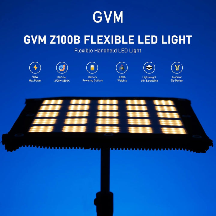 GVM Z100B 100W Bi-Color LED Videolicht – Modular erweiterbares LED Panel mit 2700K–6800K Farbtempera
