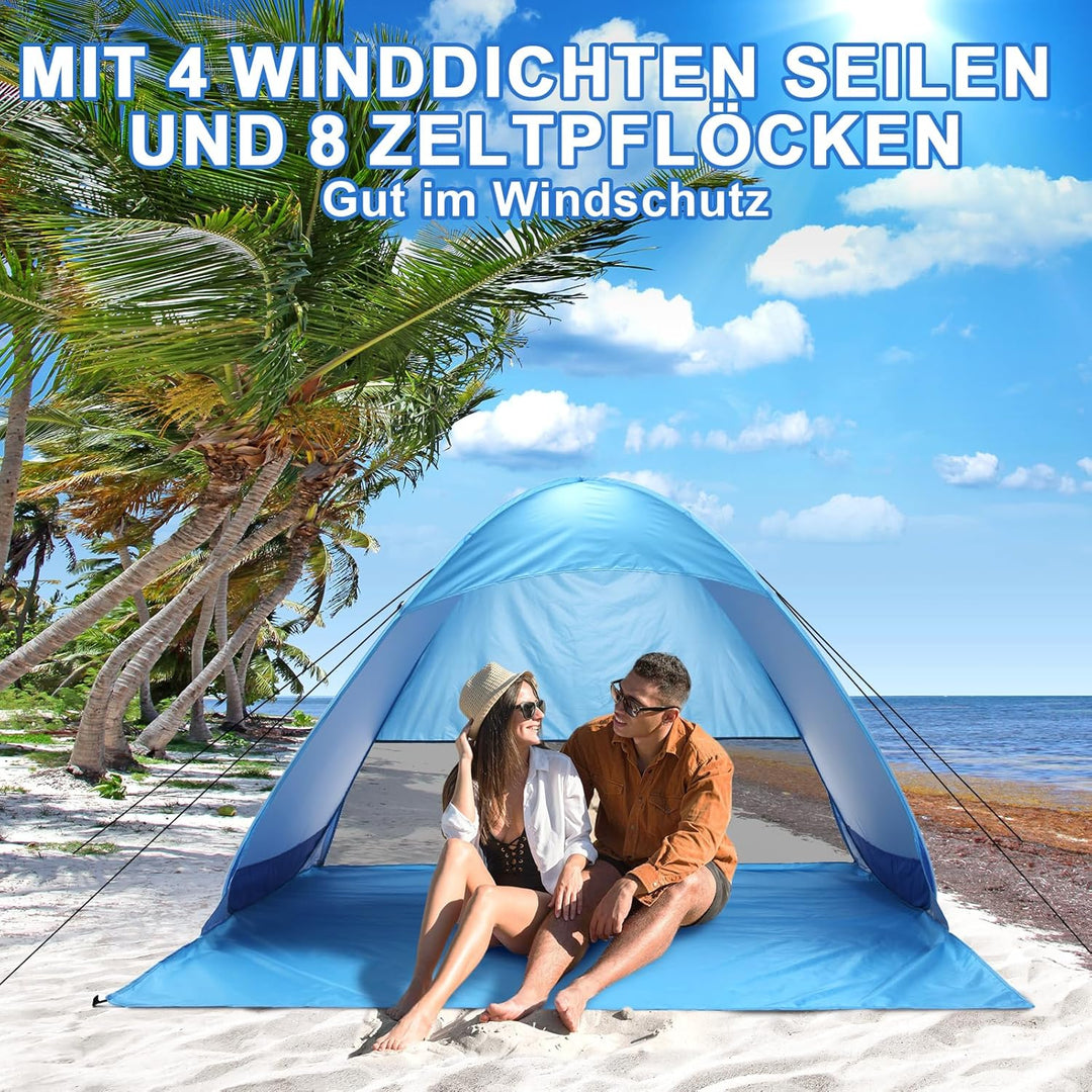 COVACURE Strandmuschel Pop Up XXL Strandzelt für 3–4 Personen, mit UV-Schutz UPF 50+ Ideal für Stran
