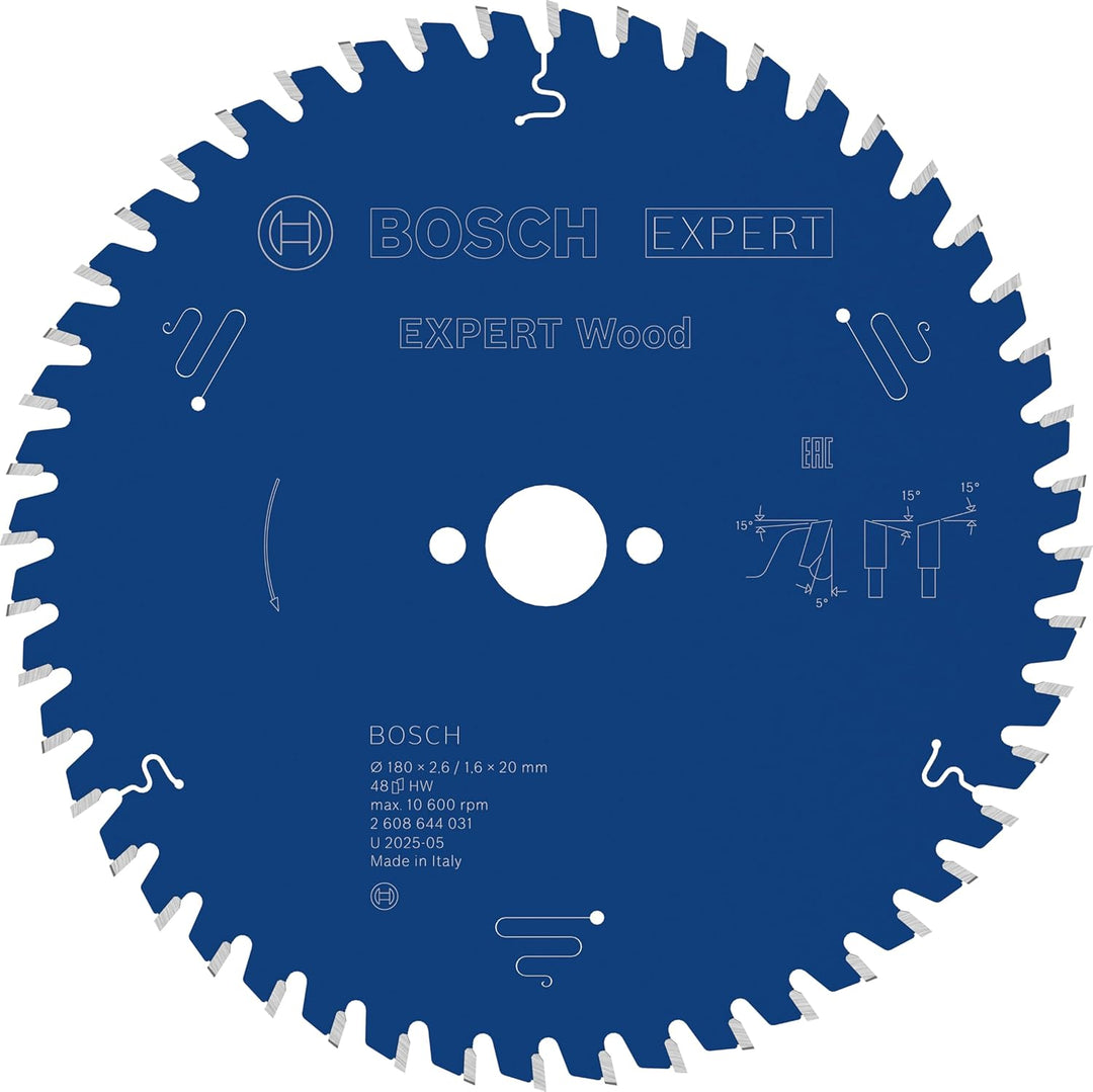Bosch Professional 1x Kreissägeblatt Expert for Wood (Holz, Sägeblatt Ø 180 x 20 x 2,6 mm, 48 Zähne,