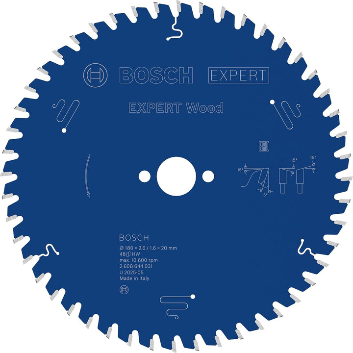 Bosch Professional 1x Kreissägeblatt Expert for Wood (Holz, Sägeblatt Ø 180 x 20 x 2,6 mm, 48 Zähne,