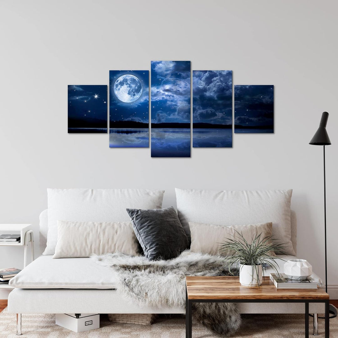 Runa Art Wandbilder Nachthimmel Mond 5 Teilig Bild auf Vlies Leinwand Deko Wohnzimmer Schlafzimmer N
