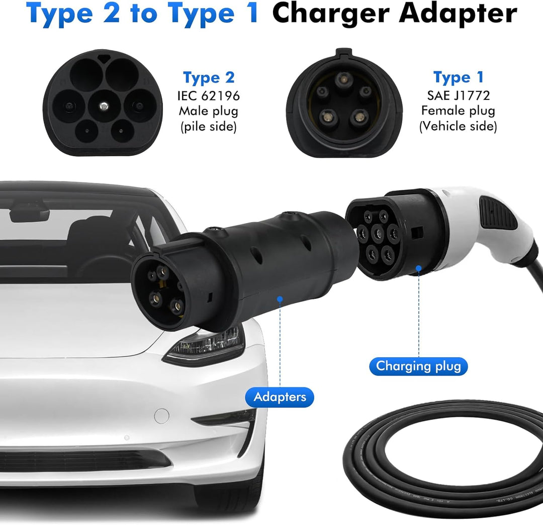 Opaltool EV Ladekabel Autoladegerät Adapter Typ 2 auf Typ 1, IEC 62196(Mennekes) auf SAE J1772 Autol