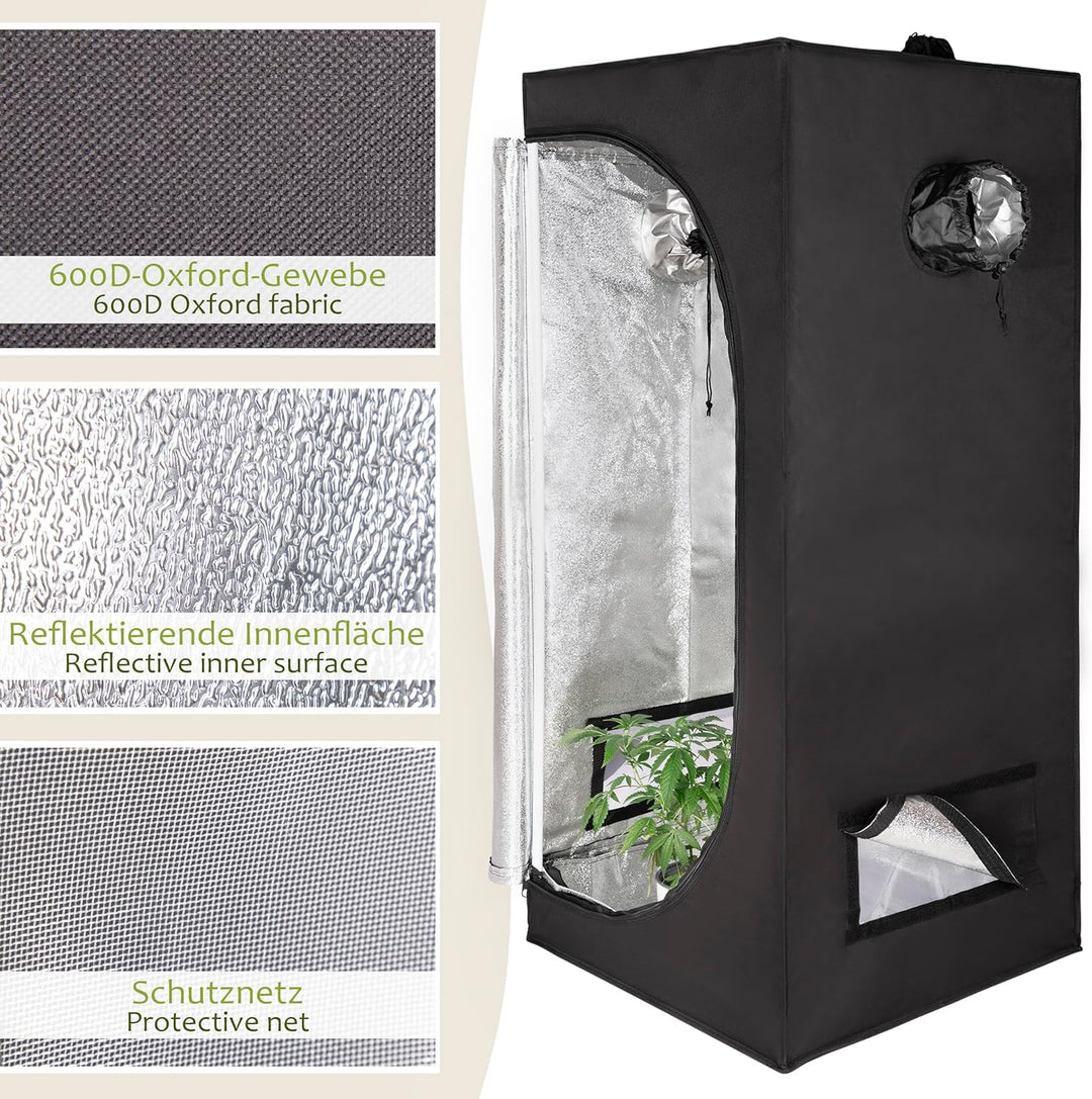 ONVAYA® Pflanzen-Zuchtzelt ǀ 60 x 60 x 140 cm ǀ lichtundurchlässig ǀ mit 5 Zugängen ǀ inkl. wasserfe