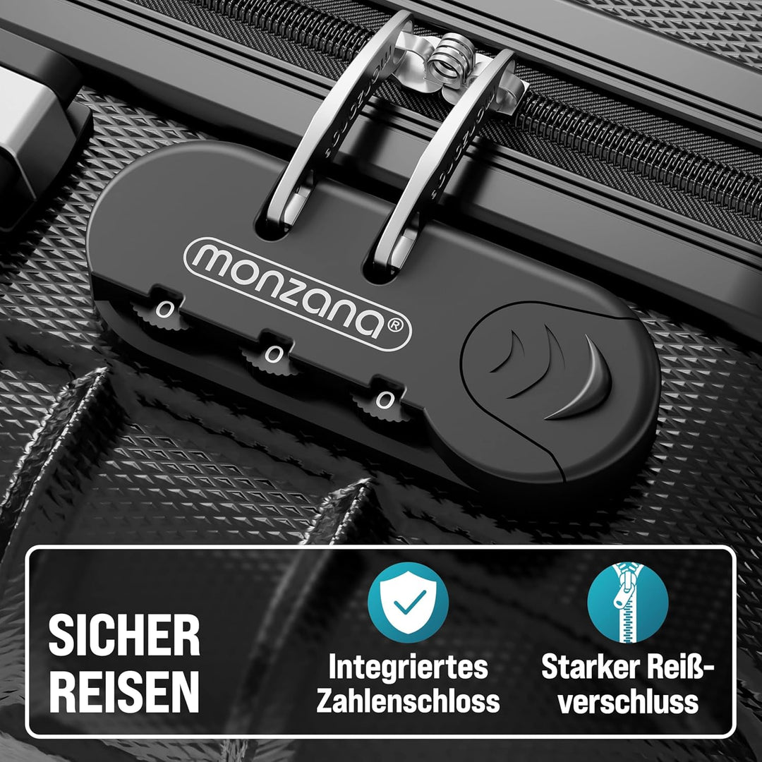 MONZANA® 4tlg Kofferset Schloss Organizer Kofferwaage Gurt Gel-Griffe Zwillingsrollen Standfüsse Tro