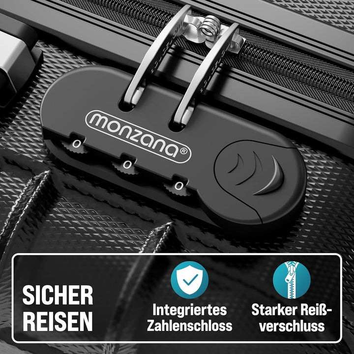 MONZANA® 4tlg Kofferset Schloss Organizer Kofferwaage Gurt Gel-Griffe Zwillingsrollen Standfüsse Tro