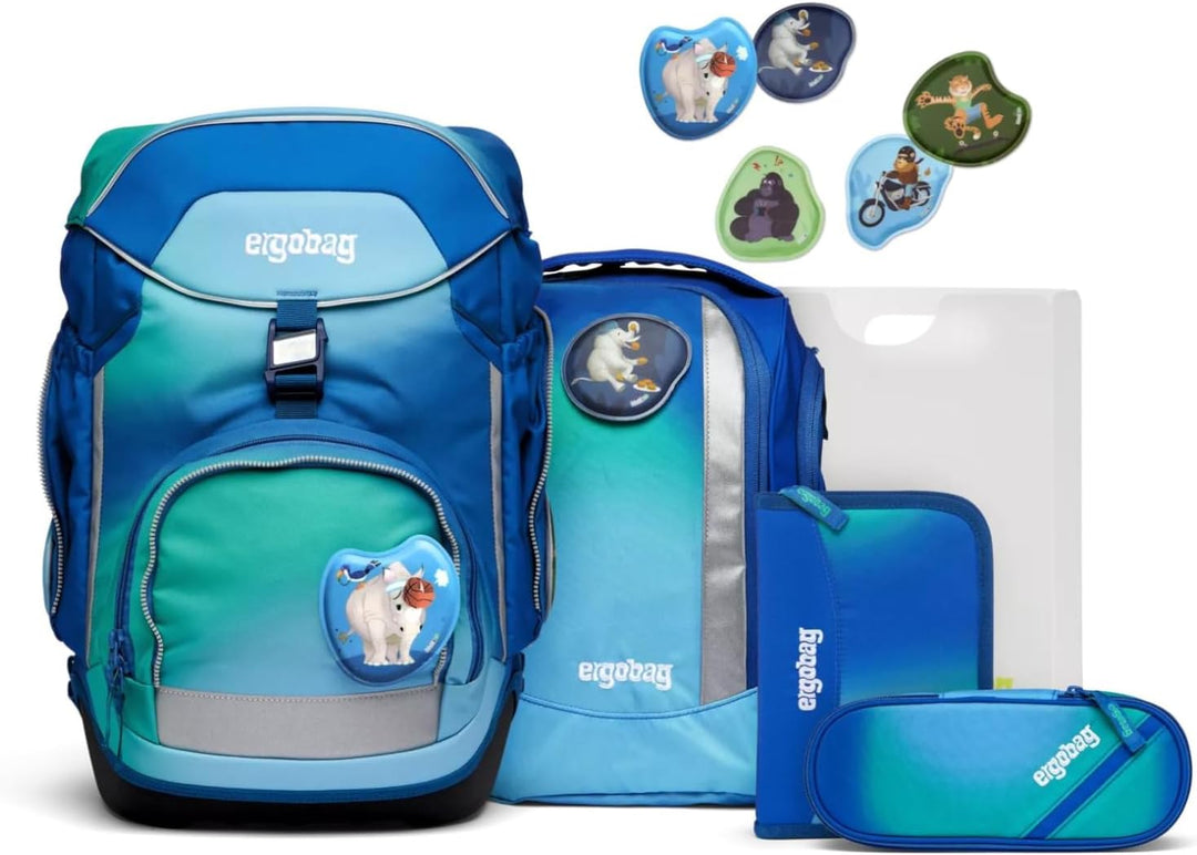 ergobag pack Set ergonomischer Schulrucksack Flexibel 6-teilig 1. Klasse Grundschule, Dschungelfiebä