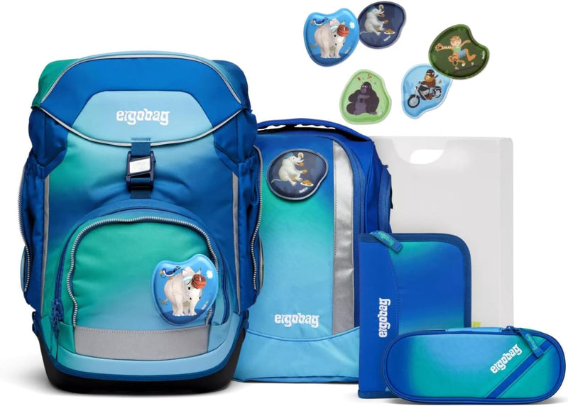 ergobag pack Set ergonomischer Schulrucksack Flexibel 6-teilig 1. Klasse Grundschule, Dschungelfiebä