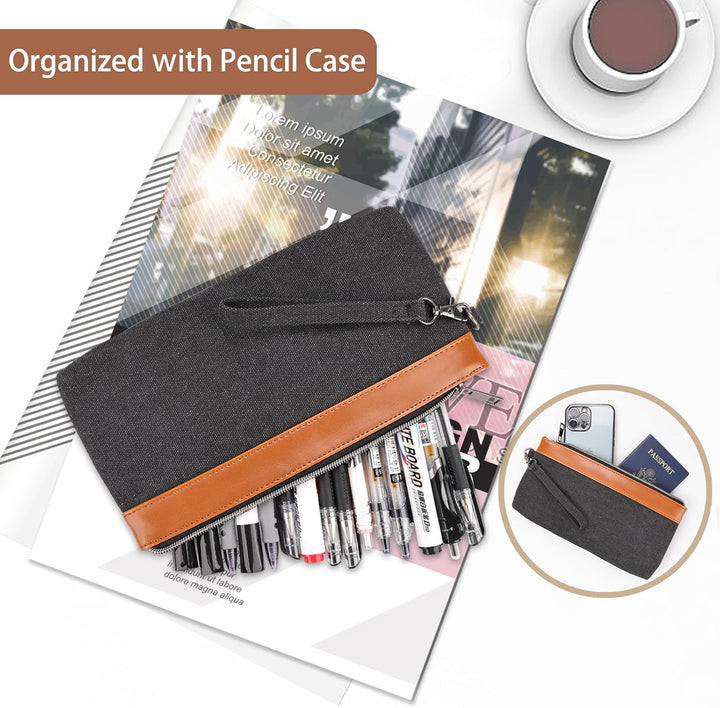 ESTARER Laptoptasche 17 Zoll Umhängetasche Herren mit Federtasche Canvas Arbeitstasche Herren für Ar