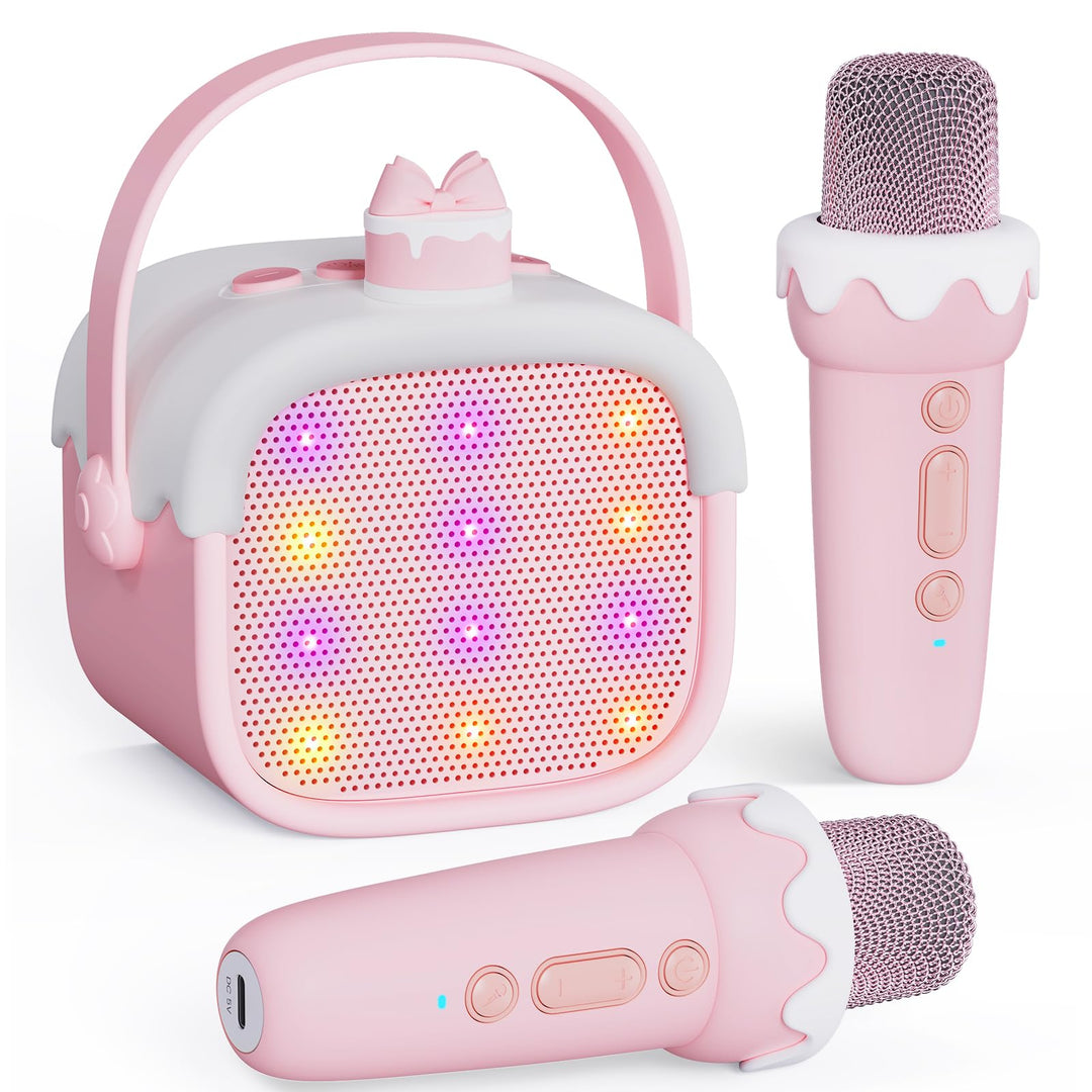 Kinder Karaoke Maschine mit 2 Mikrofonen & 5 Stimmeffekten, Tragbare Bluetooth Karaoke Anlage mit LE