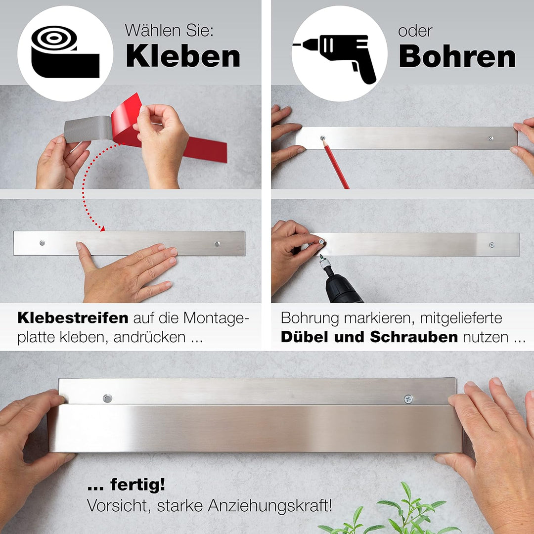 Moritz & Moritz Magnetleiste Messer selbstklebend 40cm – Messer Magnetleiste zum Kleben oder Bohren