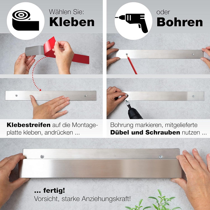 Moritz & Moritz 2x Magnetleiste Messer selbstklebend 40cm - Messer Magnetleiste zum Kleben oder Bohr