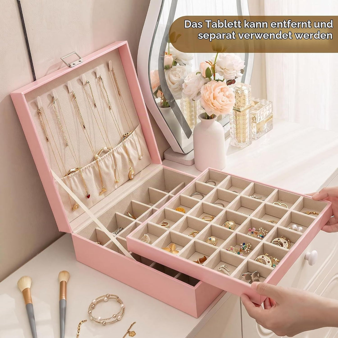 Frebeauty Ohrring-Organizer, klassische Schmuckschatulle mit 50 Fächern, doppellagig, mit 6 Haken fü