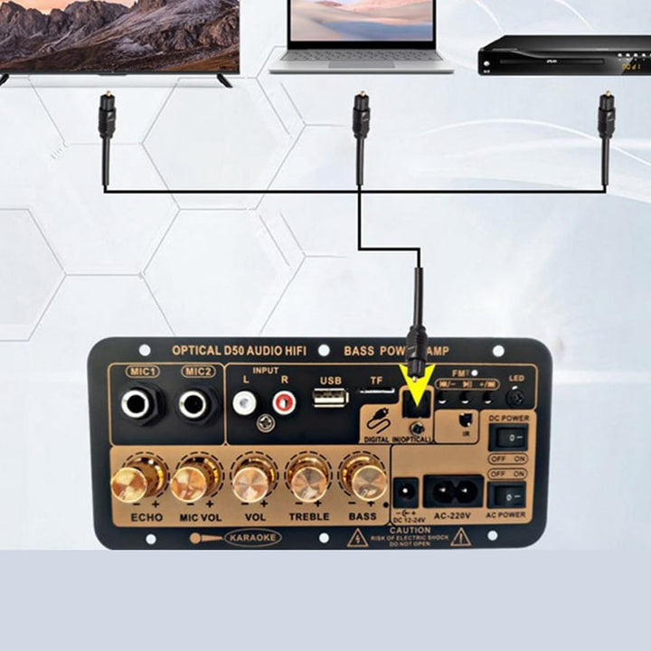 1Set D50 Verstärkerplatine mit Optischem Audio, Bluetooth AMP, USB, FM-Radio, DIY-Audio-Subwoofer, S