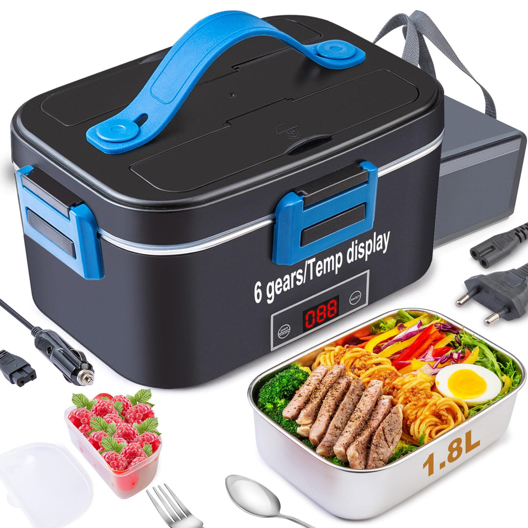 Kimfead Elektrische Lunchbox mit Anzeige Temperatur Lunch Box Elektrisch 80W Electric Lunch Box 1.8L