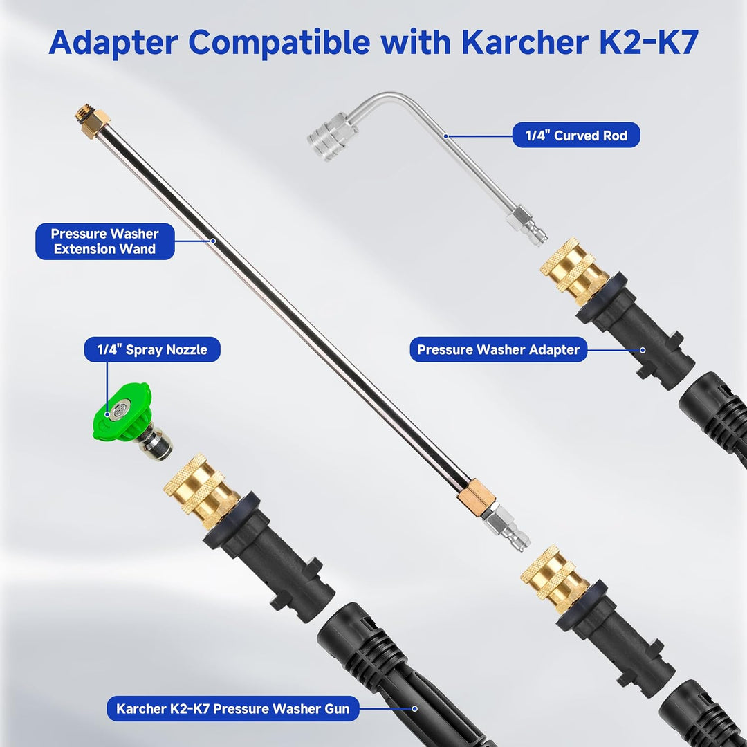 Tool Daily Hochdruckreiniger-Lanzen-Set für Karcher K2-K7, 276 bar | mit Adapter, gebogener Stange (