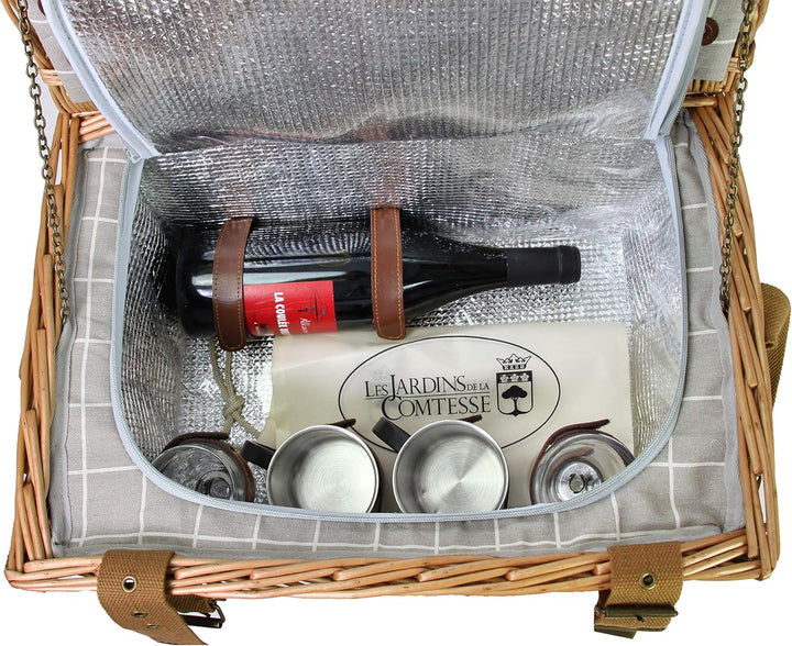 Les Jardins de la Comtesse - Picknickkorb aus Weidengeflecht Concorde - für 2 Personen, Kühlbox, Tel