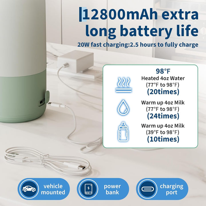 Baby Flaschenwärmer Unterwegs, Mobiler Milcherwärmer Mit Akku, 500ml, LED-Anzeige, 1°c Präzise Kontr