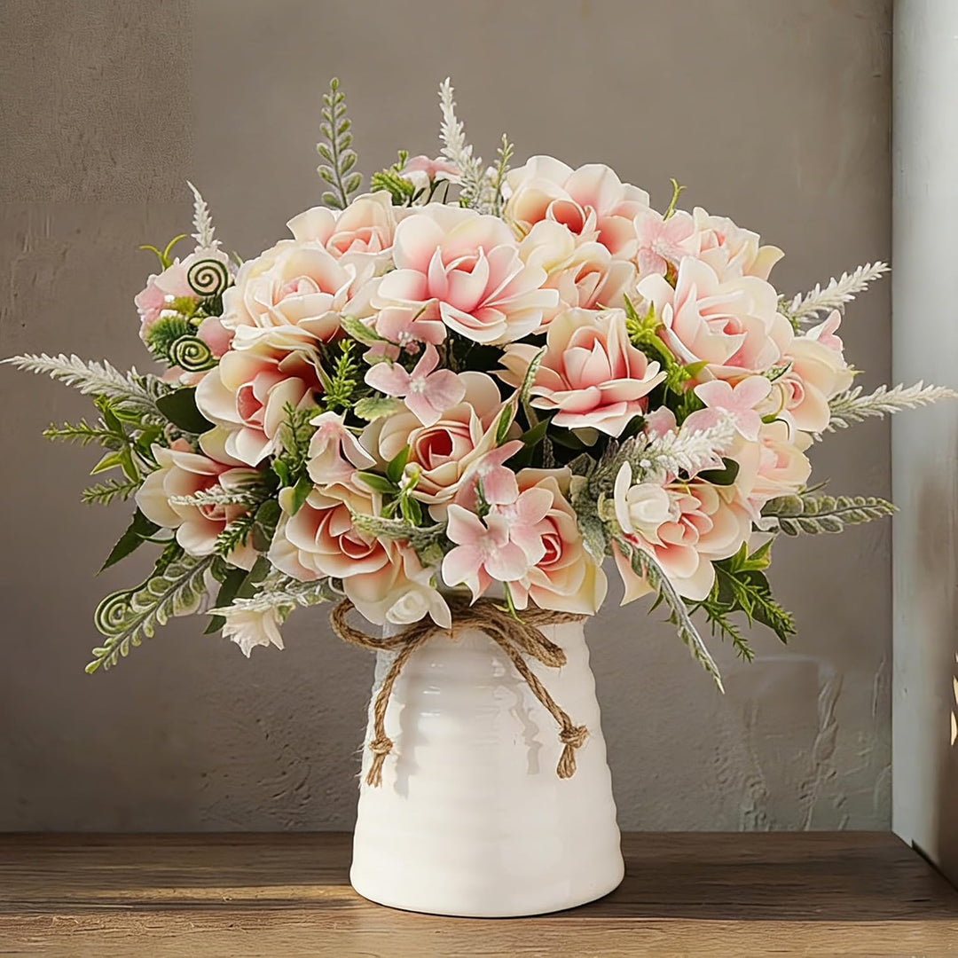 LESING Künstliche Blumen mit Vase, künstliche Seidenblumen in Vase, Gardenie, Blumen, Dekoration für