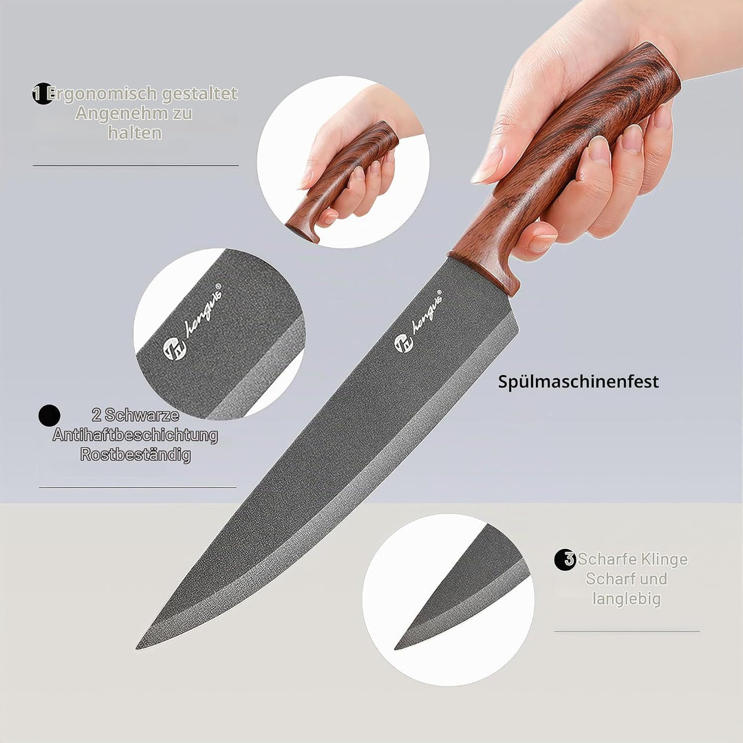 Messerset mit Messerblock, 7-Teilig Hochwertige Edelstahl Küchenmesser mit ergonomischen Griffen, Me