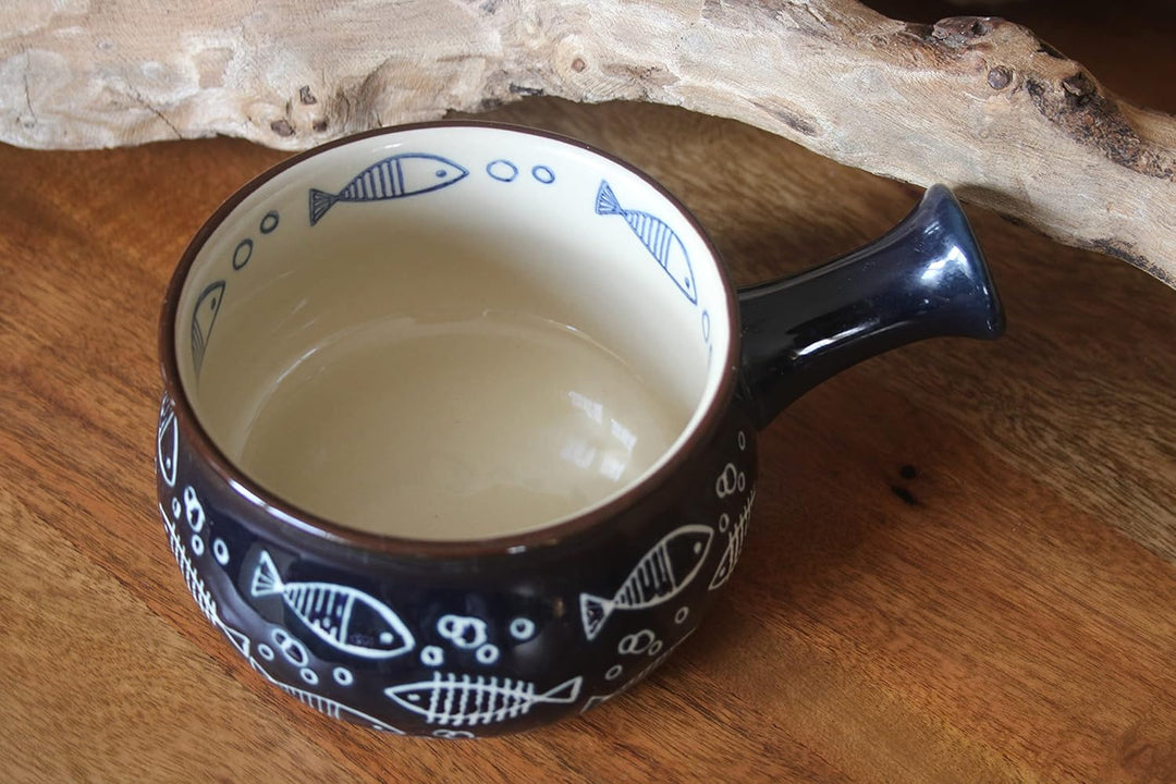 Suppenschale (Ocean) Blau/Weiss, Durchmesser 14 cm, Höhe 8 cm, Keramik glasiert, ofenfeste Keramik