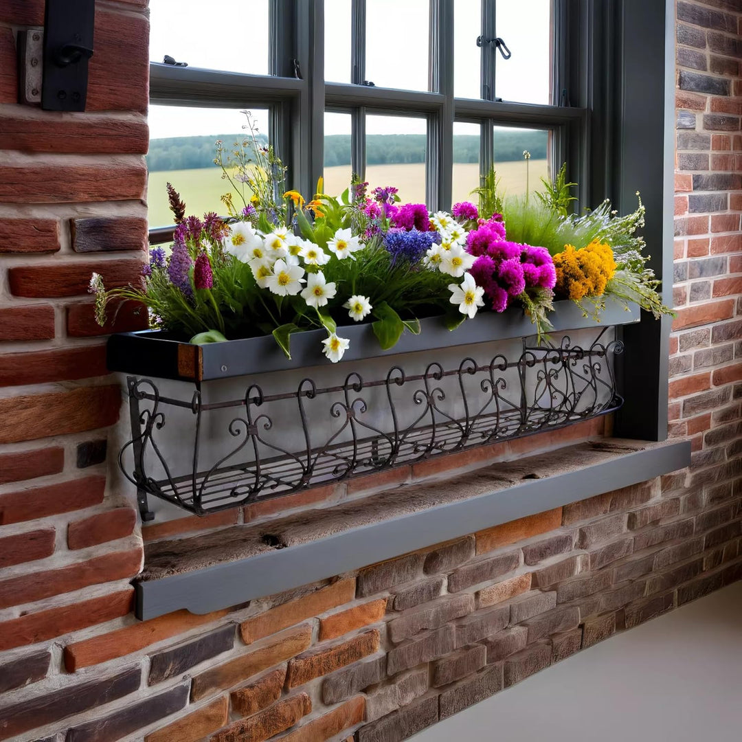 ecosoul Blumenkasten CINTI Metall Blumenwandkorb H/B/T 25/118/28 cm Eisen, dunkelrostfarben lackiert