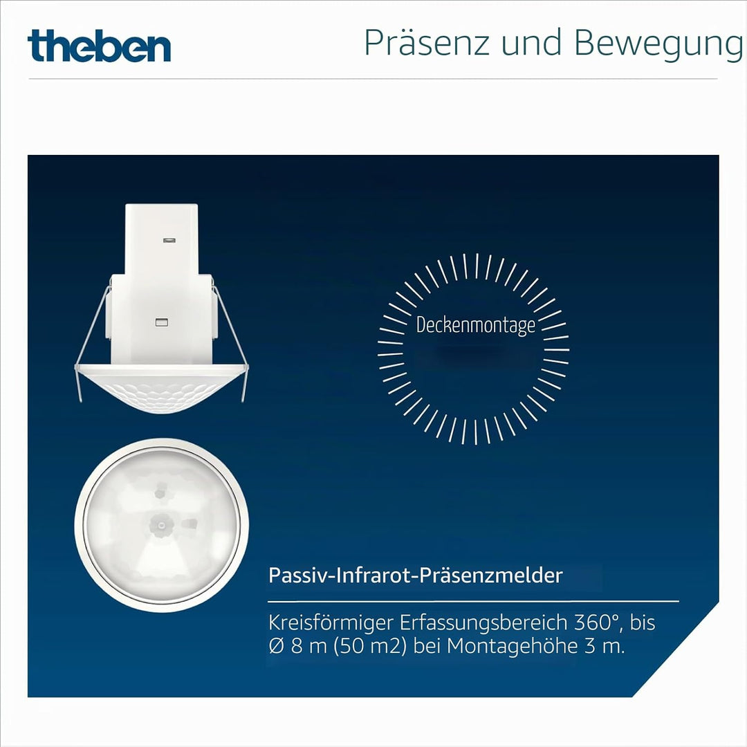 Theben 1030560 theMova S360-100 DE WH - Passiv-Infrarot-Bewegungsmelder - Deckenmontage - Runder Erf