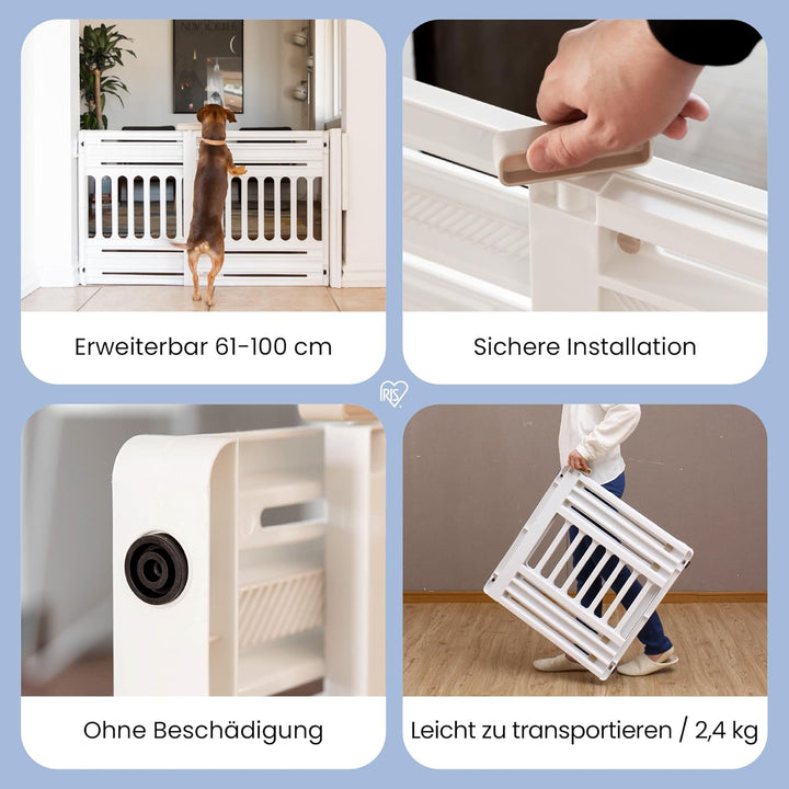 Iris Ohyama, Türschutzgitter / Treppenschutzgitter ohne Bohren, zum Klemmen, ausziehbar von 61 bis 1