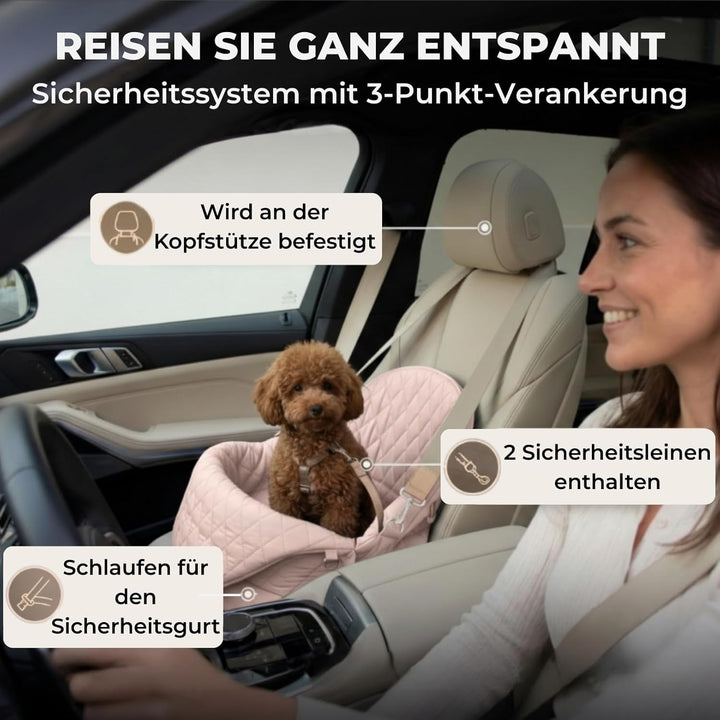 Hundetransporttasche fürs Auto, Auto-Hundesitz, Katzentransporttasche mit Schultergurt und Sicherhei