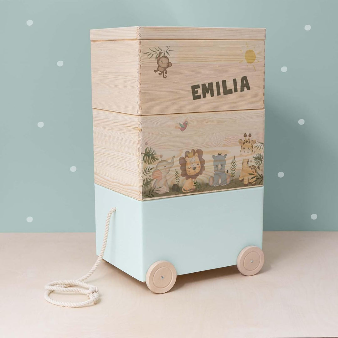 hellomini Personalisierte Spielzeugkiste aus Holz zur Aufbewahrung - Stapelkiste Holz - Spielzeugkis