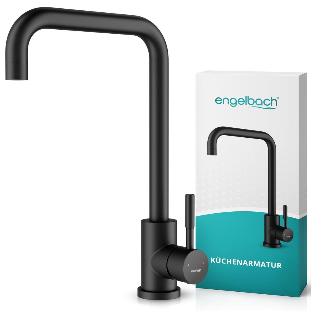 Engelbach® Wasserhahn Küche Schwarz - 360° Schwenkbare Küchenarmatur aus 304 Edelstahl - inklusive t