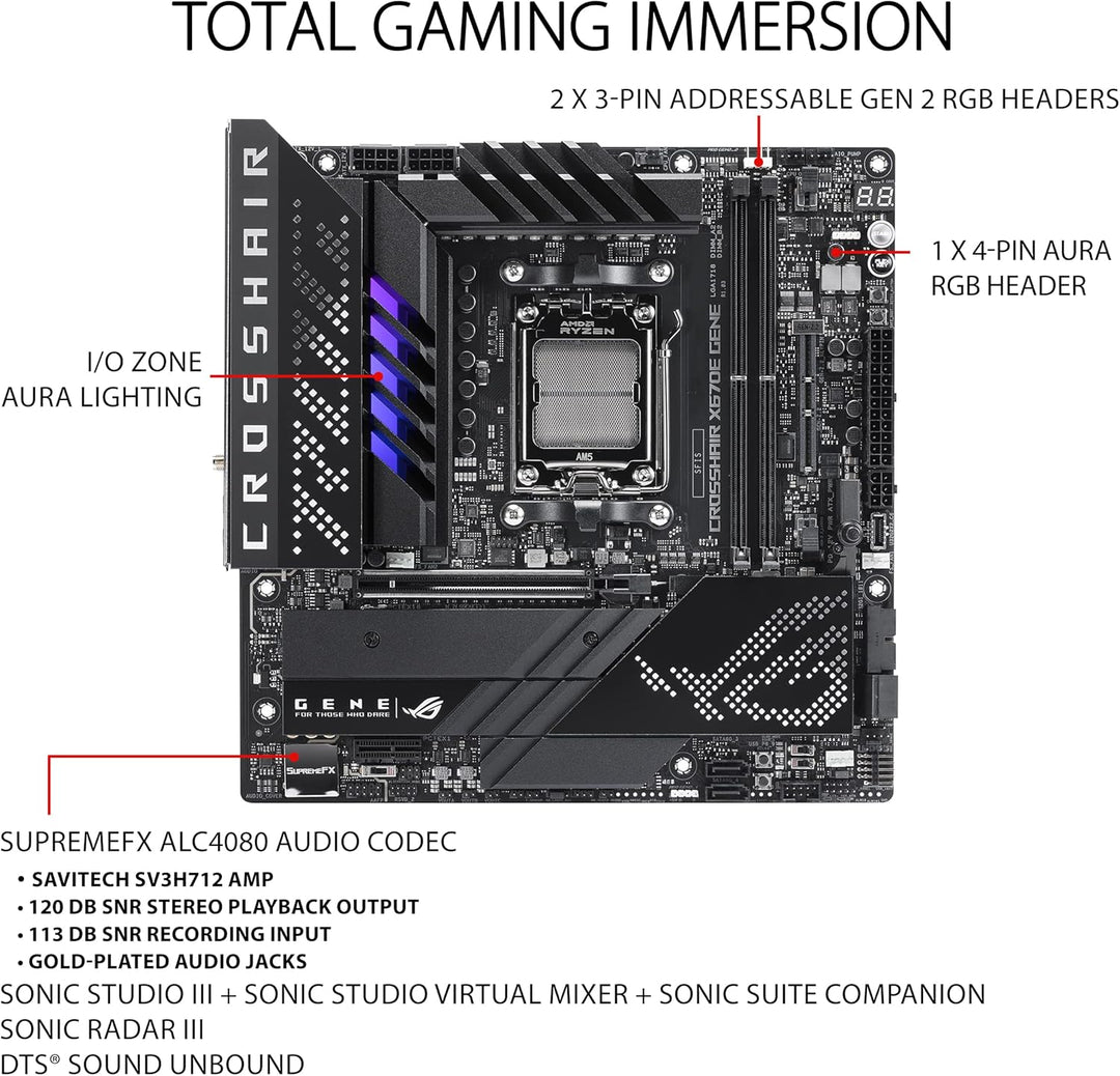 ASUS ROG CROSSHAIR X670E GENE Gaming Mainboard Sockel AMD AM5 (Ryzen 7000, micro-ATX, DDR5 Speicher,