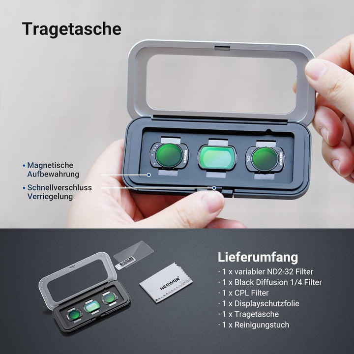 NEEWER Variables ND Filter Set kompatibel mit DJI Pocket 3, ND2-32 + CPL + Black Diffusion 1/4, magn