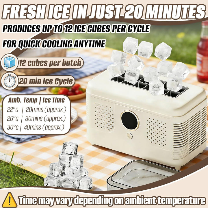 Tragbare Eiswürfelmaschine, 12 Eiswürfel pro Zyklus, Schnelleisbereiter in 15–20 Min, Hohl- & Vollei