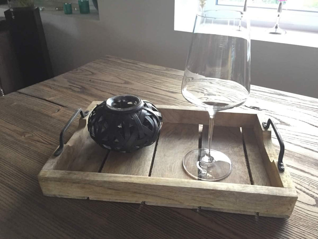 LS-LebenStil 2X Mango-Holz Serviertablett 38x25x8cm Set Griff-Tablett Betttisch Betttablett Holztabl