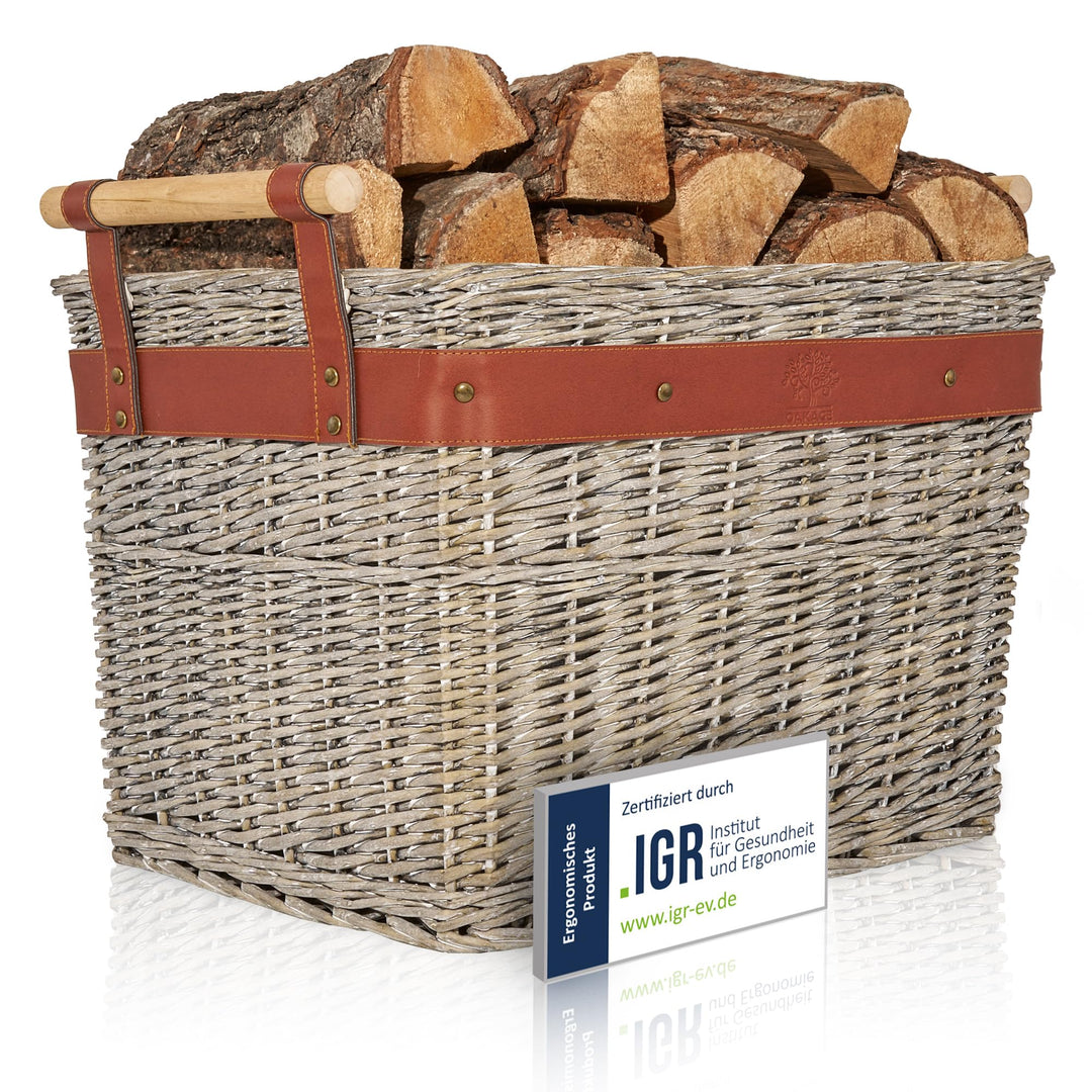 OAKAGE® Holzkorb für Kaminholz Gross aus Weide Kaminholzkorb Feuerholzkorb Brennholzkorb Weidenkorb