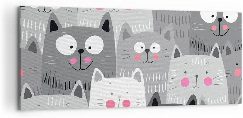 Panorama Bilder auf Leinwand 100x40cm Leinwandbild Kittys Tiere Illustration Gross Wanddeko Bild Sch