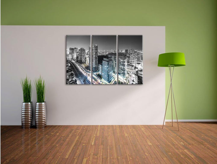 Pixxprint Moderne Architektur in Tokio / 3-Teilig/Gesamtmass 120cm Leinwandbild bespannt auf Holzrah