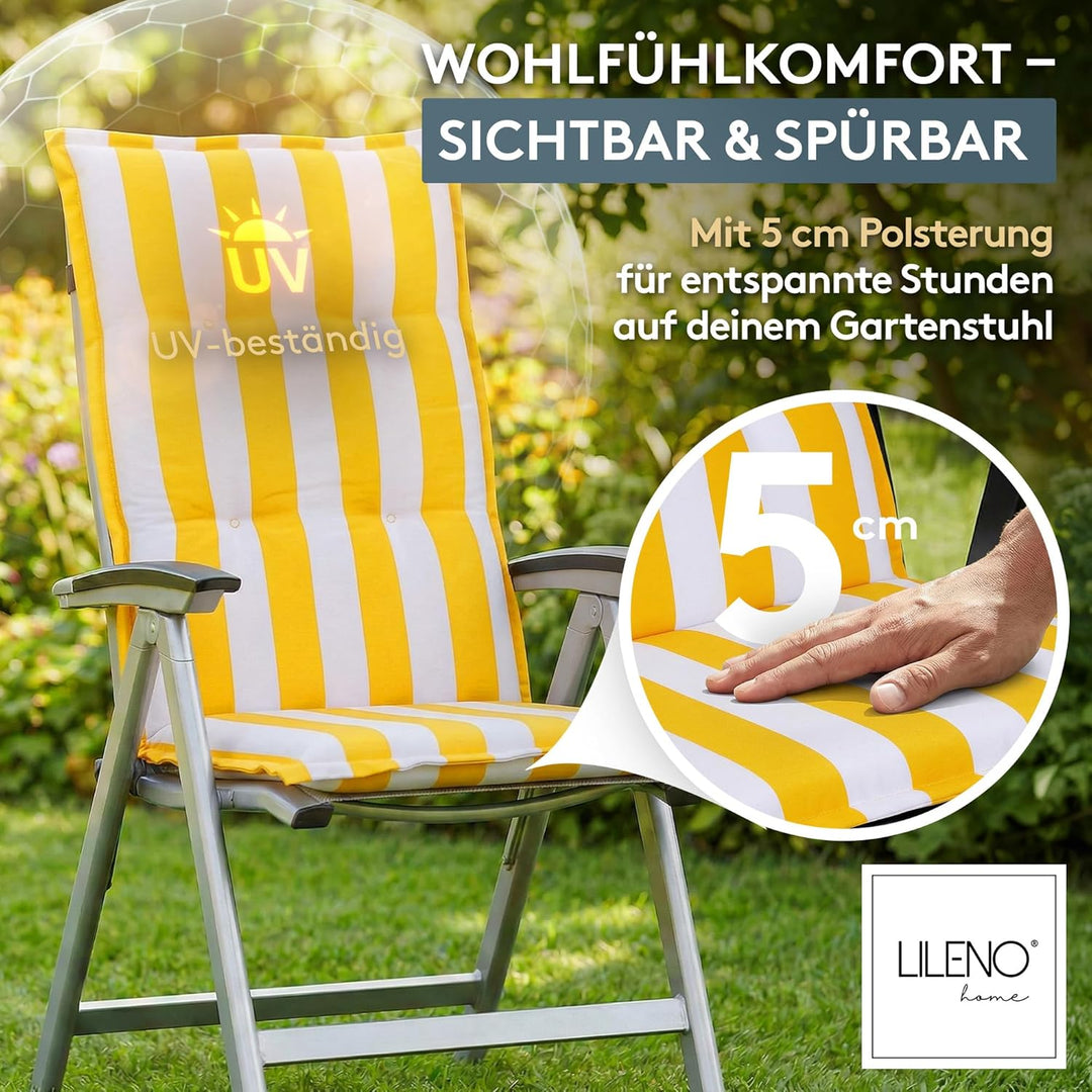 LILENO HOME Gartenstuhl Auflagen als [2er Set - Hochlehner] in Blockstreifen Gelb - Bequeme Liegen a
