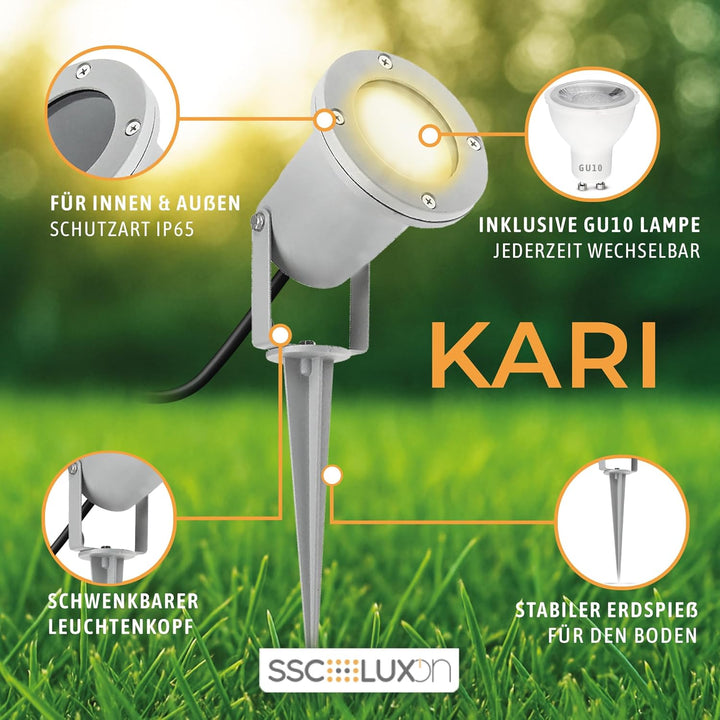 SSC-LUXon 2 Stück LED Gartenstrahler mit Erdspiess für aussen - mit 3W GU10 LED warmweiss - Gartenle