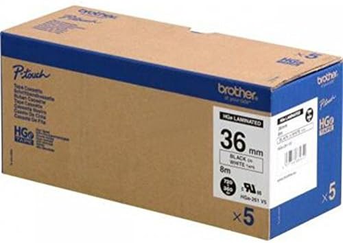 Brother Schriftband 5er Set Bandfarbe: Weiss Schriftfarbe: Schwarz 36mm 8m HGE261V5