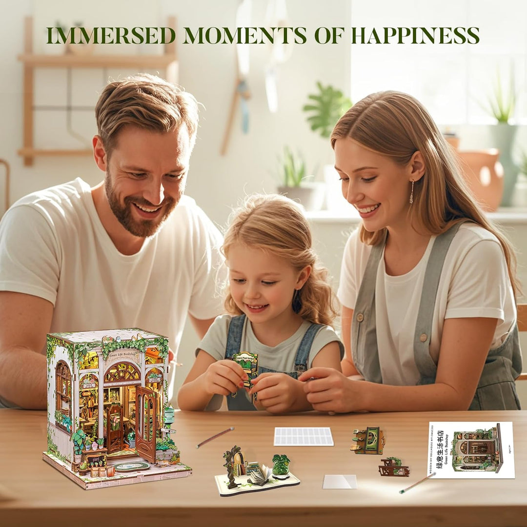 Fsolis DIY Book Nook Kit - 3D Holz Häuser Bausatz mit LED-Beleuchtung, Personalisierte Regal - für E