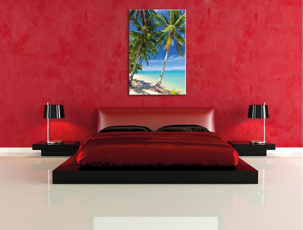 Palmen Traumstrand, Format: 100x70 auf Leinwand, XXL riesige Bilder fertig gerahmt mit Keilrahmen, K