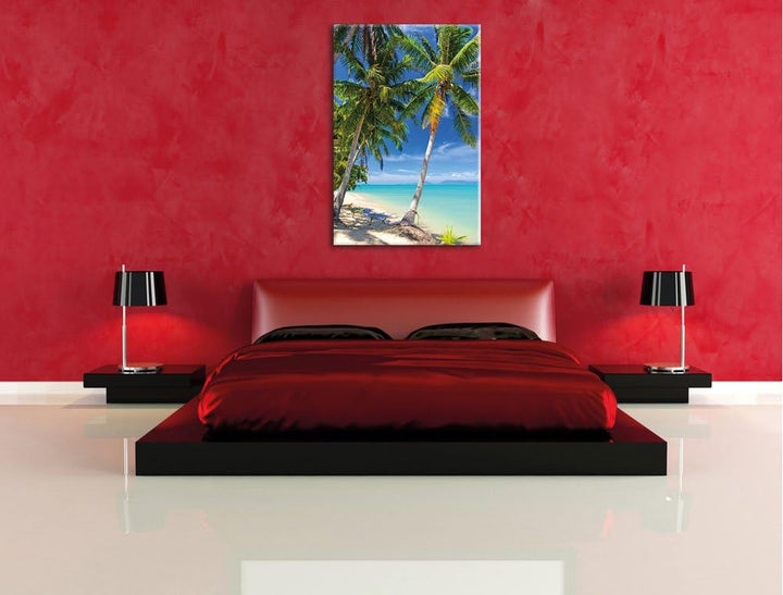 Palmen Traumstrand, Format: 100x70 auf Leinwand, XXL riesige Bilder fertig gerahmt mit Keilrahmen, K
