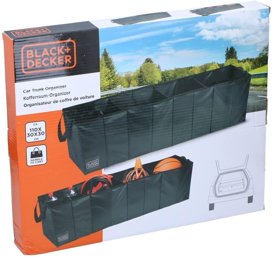 BLACK+DECKER Kofferraum Aufbewahrungsbox – 110 x 30 x 30 cm – 5 Fächer – Faltbar – mit Griffen – Sch