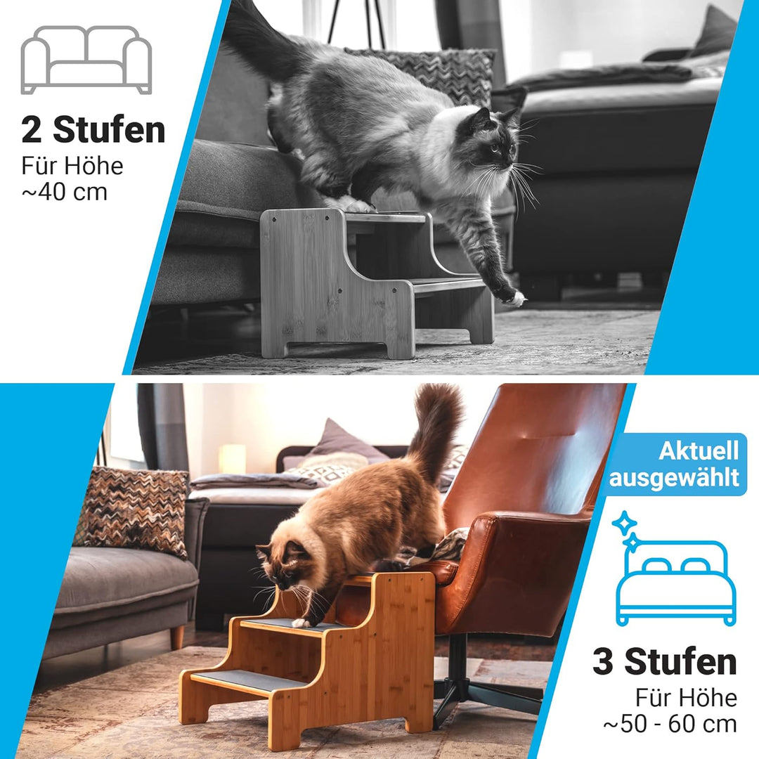 AMAZINGs Hundetreppe für kleine, mittlere und schwere Hunde, Katzen. 3 Stufen | Haustiertreppe, Jung