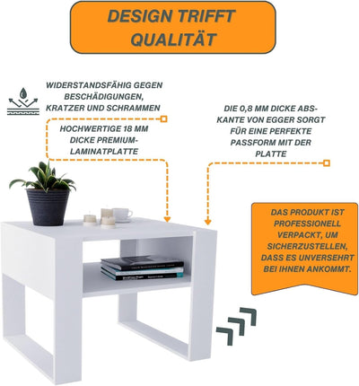 CraftPAK Wohnzimmer Tisch für Couch aus hochwertigem Holz, Stabiler & moderner Couchtisch mit zusätz